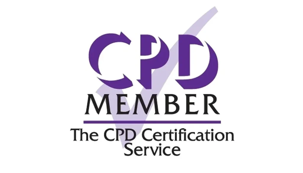 Logo showing CPD Member in purple letters with a tick, and The CPD Certification Service below in black text on a white background.