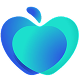 A stylised blue and teal apple with overlapping, gradient shapes and a detached leaf on a black background, inspired by the calming visuals often used in adult autism support on Harley Street.